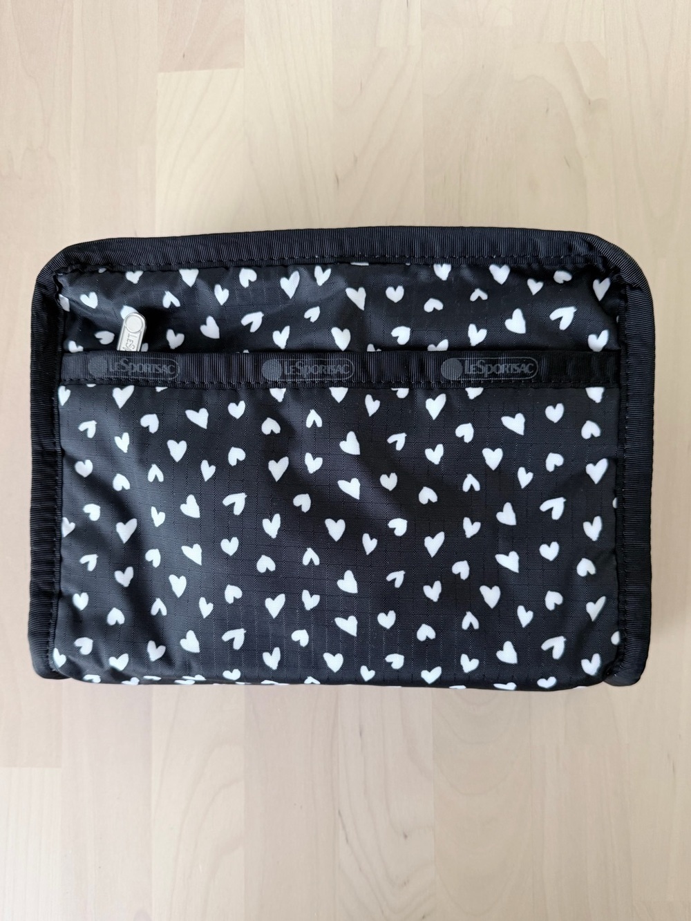 Lesportsac Black tech organizer/cosmetic bag with White Heart Print